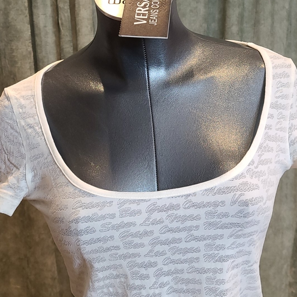 Versace white shirt Med. w/ logo in the fabric NWT - Picture 6 of 11